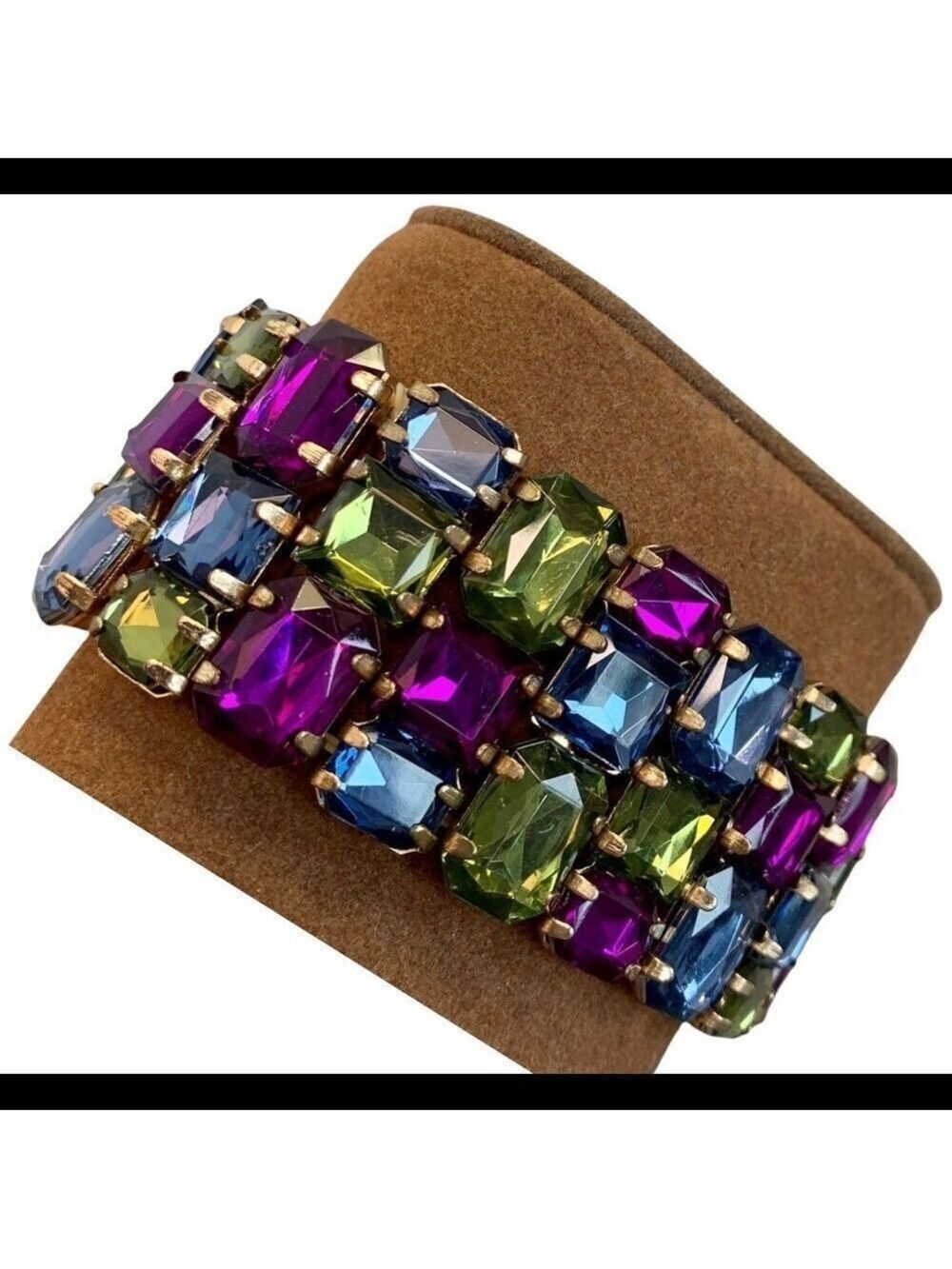 PURPLE green blue gem jewelled embellished elastic costume jewellery bracelet
